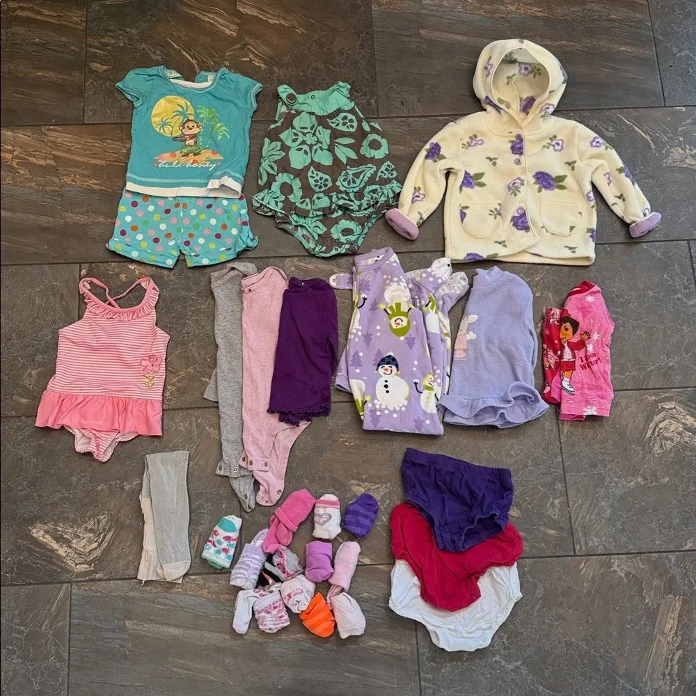 17 piece Mixed 18 month Toddler Girls Clothing Lot - Pastel Pink, Teal, Purple